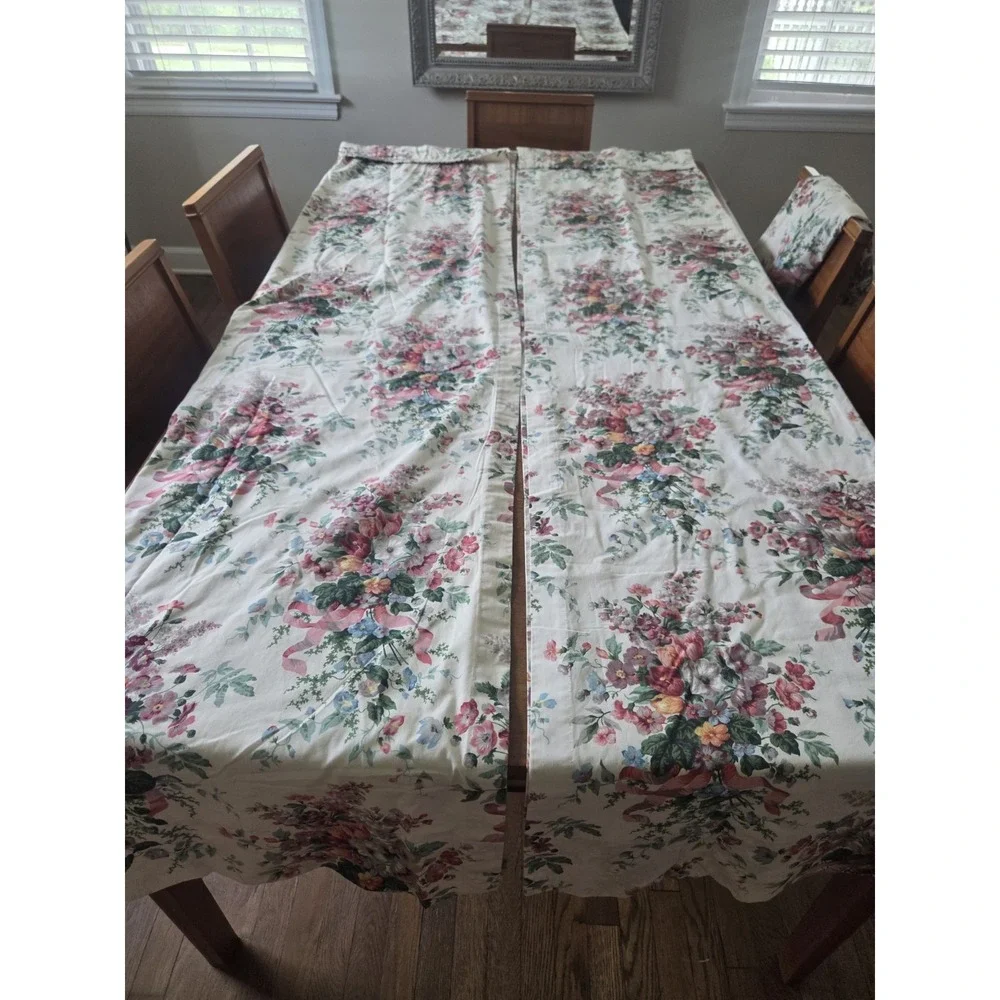 Vtg Croscill English Garden Panels Set Six Piece Curtains Valance Cottagecore